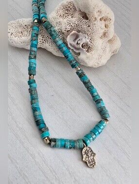 Turquoise Hamsa Bead Necklace - Turquoise